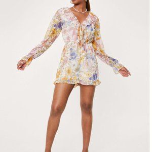 Floral Chiffon Long Sleeve Ruffle Romper